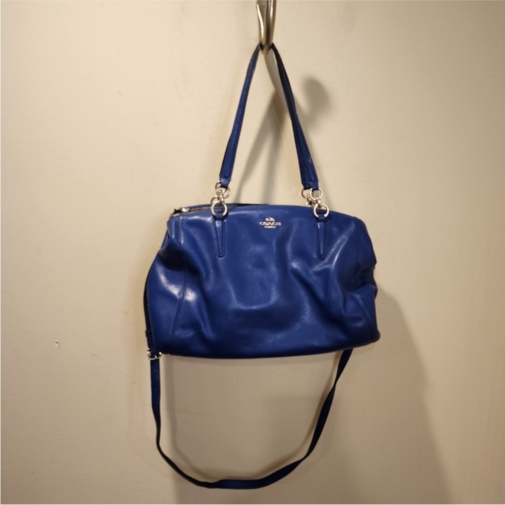 COACH blue leather shoulder bag with long strap